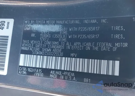 2025 Toyota Sienna Le из США, поврежденный, VIN 5TDKRKEC5SS225530